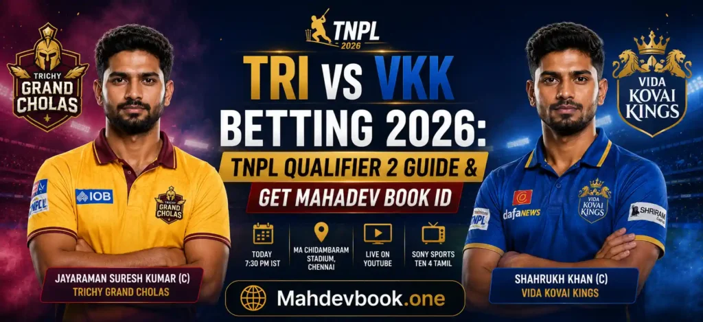 TRI vs VKK TNPL Betting Banner by Mahdevbook.one