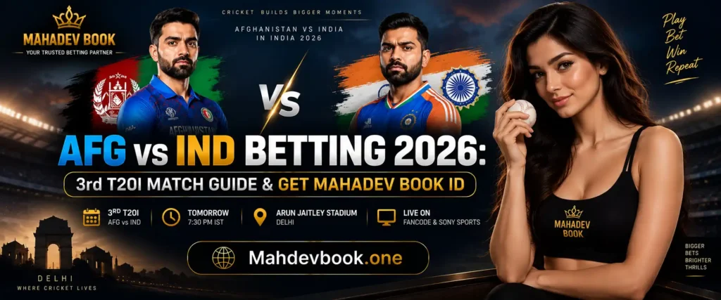 AFG vs IND 2nd T20 match Guide Banner by Mahdevbook.one