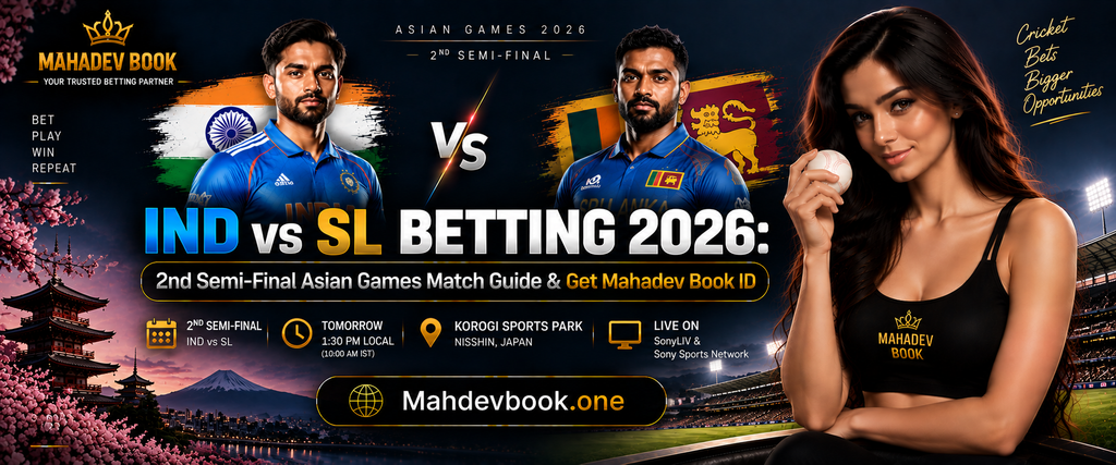 IND vs SL Betting 2026 asian Semi final asian games banner by mahdevbook.one