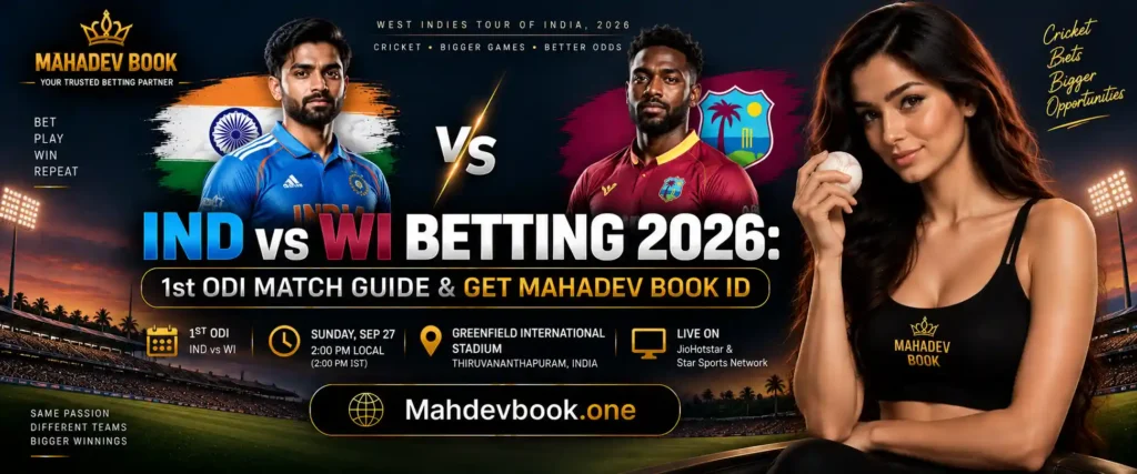 IND vs WI Betting 2026 1st ODI Match Banner by Mahdevbook.one