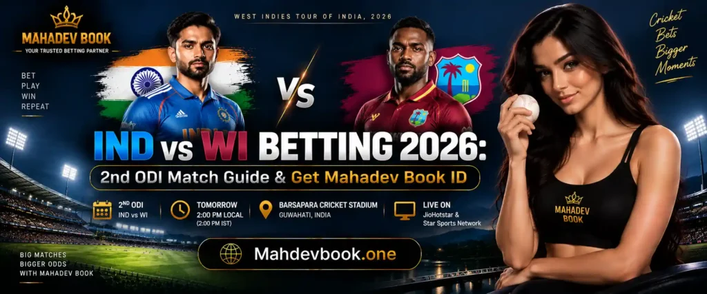 IND vs WI Betting 2026 2nd ODI Match Banner by mahdevbook.one