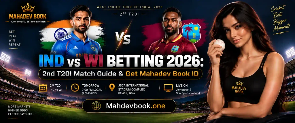 IND vs WI 2nd T20 Match Guide Banner by mahdevbook.one
